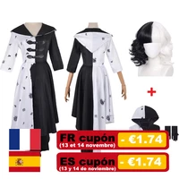 adult style cruella de vil halloween cosplay costume dress outfits for halloween party carnival suit for black white women girls