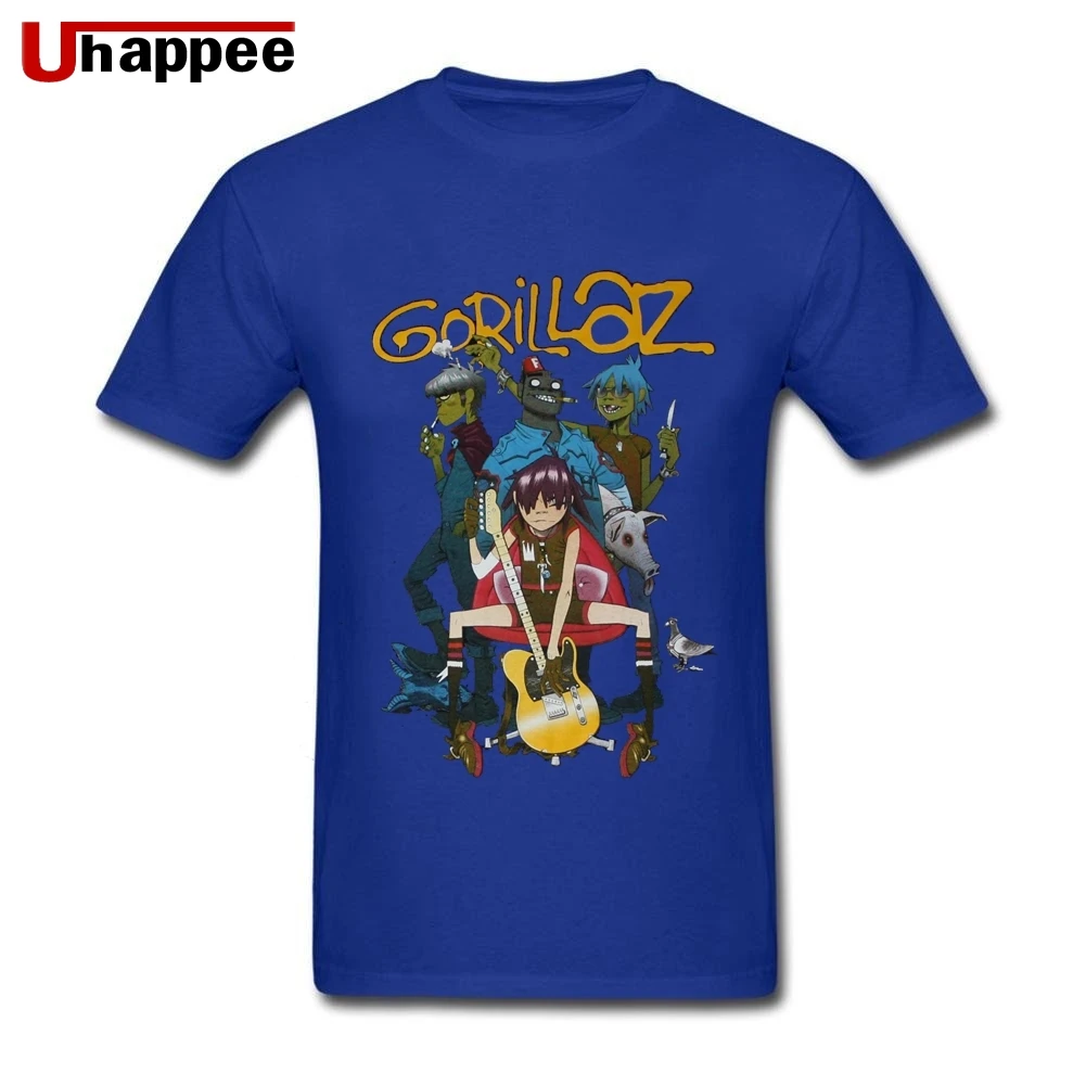 Американский стандарт качества Gorillaz футболка с рок-группой Мужская Базовая стильная, с короткими рукавами мужская домашняя кофта с круглым горлом футболки оптом ретро одежда - Цвет: Синий