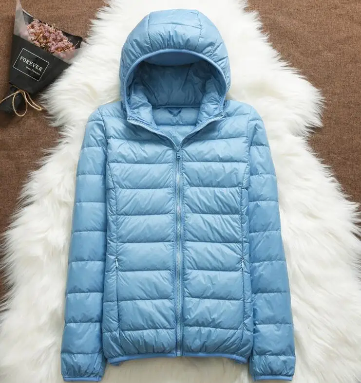 sky blue Hooded Зимняя женская Ультралегкая пуховая куртка с капюшоном, парка с белым утиным пухом, плюс размер 4XL, теплое пальто парка, Женская водонепроницаемая верхняя одежда - Цвет: sky blue Hooded