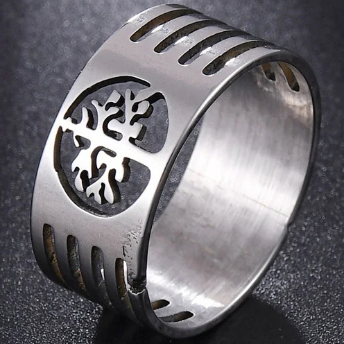 10MM LifeTree Silver Ювелирные изделия MeMolissa, Ретро стиль, нержавеющая сталь, татуировка дракона, мужское кольцо для мужчин, серебро, черный цвет, широкие кольца в стиле панк - Цвет основного камня: 10MM LifeTree Silver