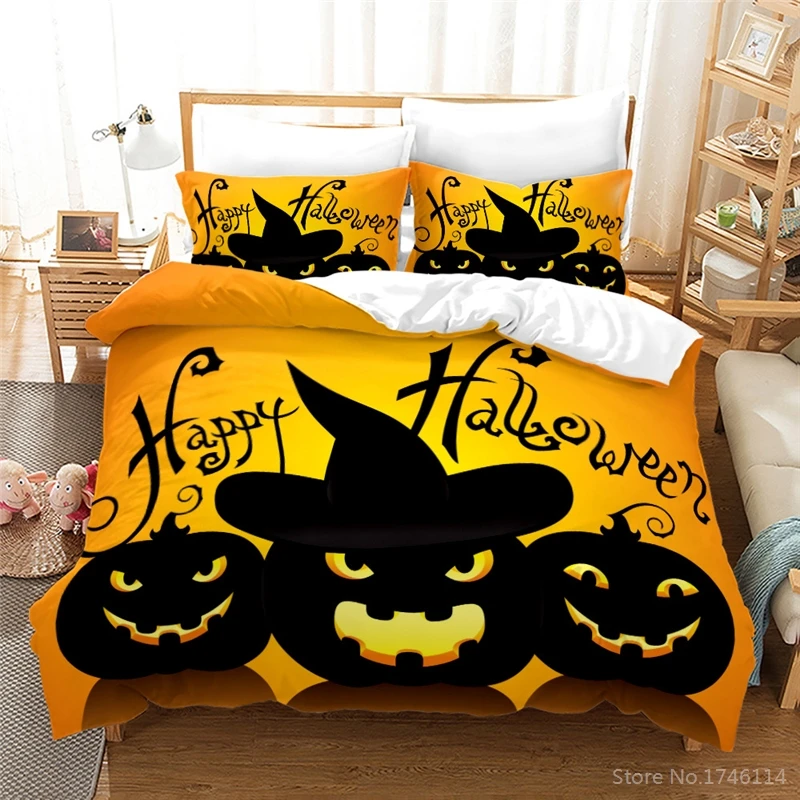 

Halloween Series 3D Cartoon Bedding Set Jack-O-Lantern Printed Comforter Cover with Pillowcase Set Twin Full Queen King Size