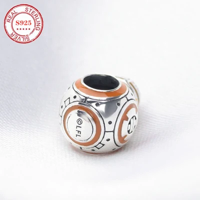 

S925 sterling silver pan beads European and American fashion hot style spherical robot bracelet charm