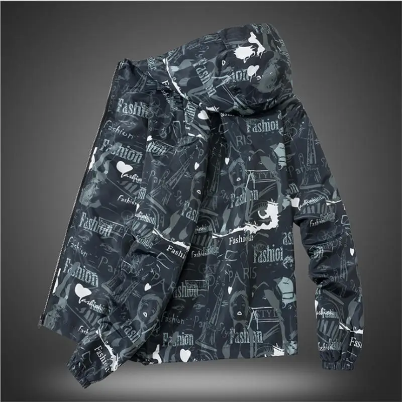 

2021 Spring Autumn New Hot Jacket Men's Plus Size Loose Brand Hooded Windproof Coat Windbreaker Jacket Clothes Casual Streetwear