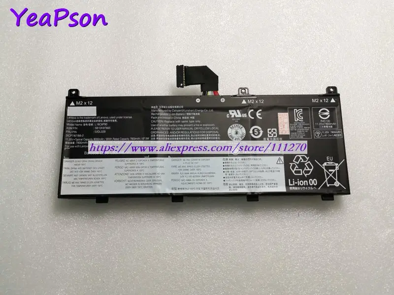 Подлинный аккумулятор Yeapson L18C6P90 L18M6P90 02DL028 02DL029 SB10K97665 11 25 в 8000 мАч 90 Вт-ч для