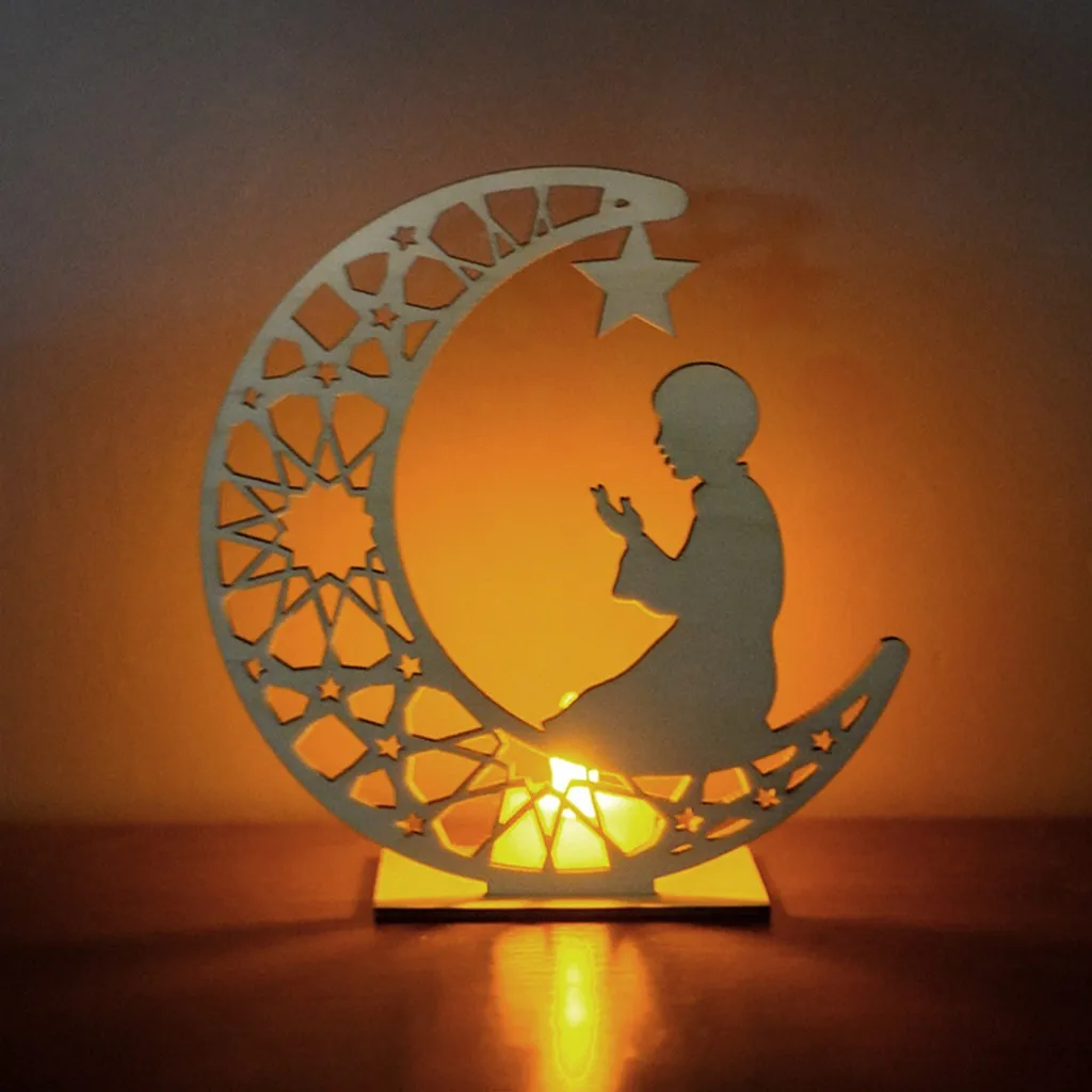 Украшение для дома деревянный Рамадан ИД Мубарак украшения Луна светодиодный