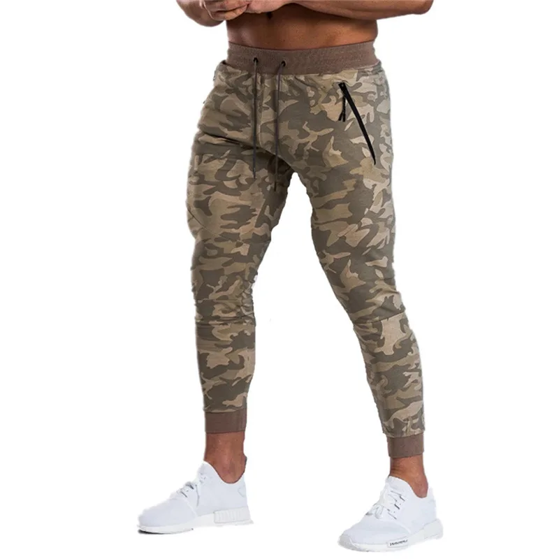 khaki camouflage Новые мужские камуфляжные тренировочные брюки для фитнеса джоггеры осенние мужские модные высокие уличные хип длинные брюки шаровары спортивные брюки - Цвет: khaki camouflage