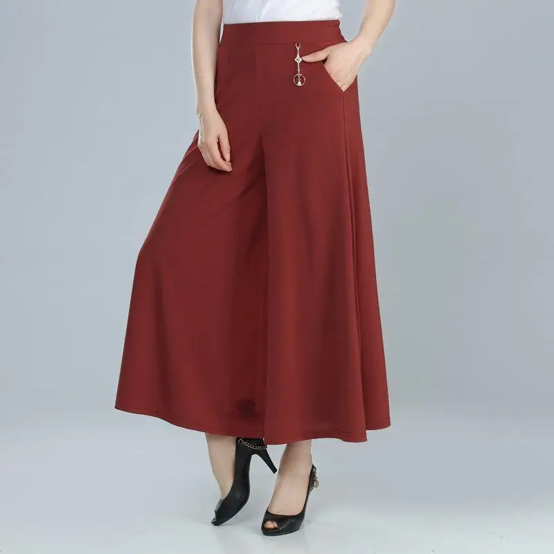 

Women Wide Leg Loose Trousers Summer Plus Size Elastic High Waist Leisure Ankle-length Pants Womens Elegant Female Trousers