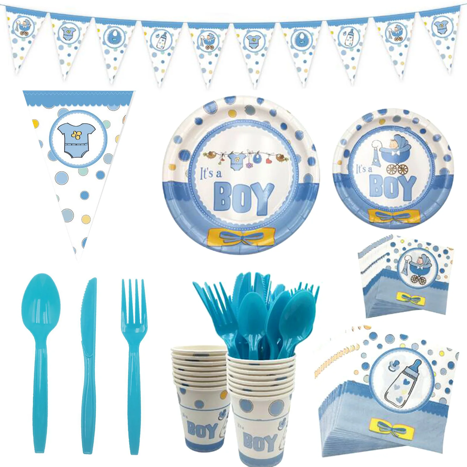 Blue Pink It is Boy or Girl Paper Tableware Set First 1st Birthday Banner Hat For Baby Shower Gender Reveal Baptism Party Supply | Дом и сад