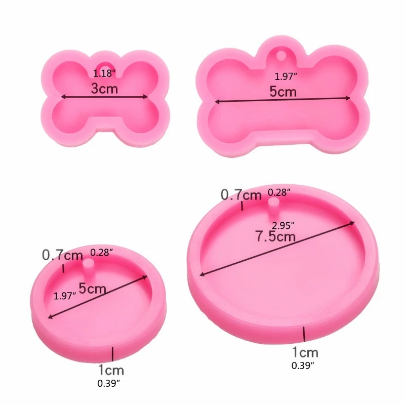 

A2UA 4Pc Silicone Bone Round Butterfly Shape Pendant Resin Mold Dog Tag Keychain Mold