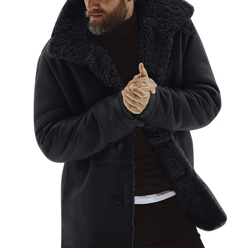black Мужское пальто, зимнее, утолщенное, теплое, мужская куртка, флис, Veste Homme, мужские парки, винтажная верхняя одежда, ветрозащитная куртка для мужчин - Цвет: black