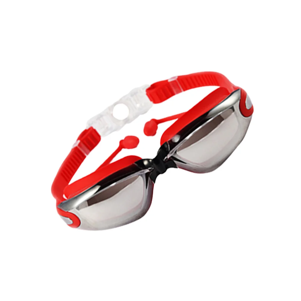 

One-piece Swimming Goggles with Earplug Anti Fog Waterproof Spectacles Swimming Equipment for Men (Black)