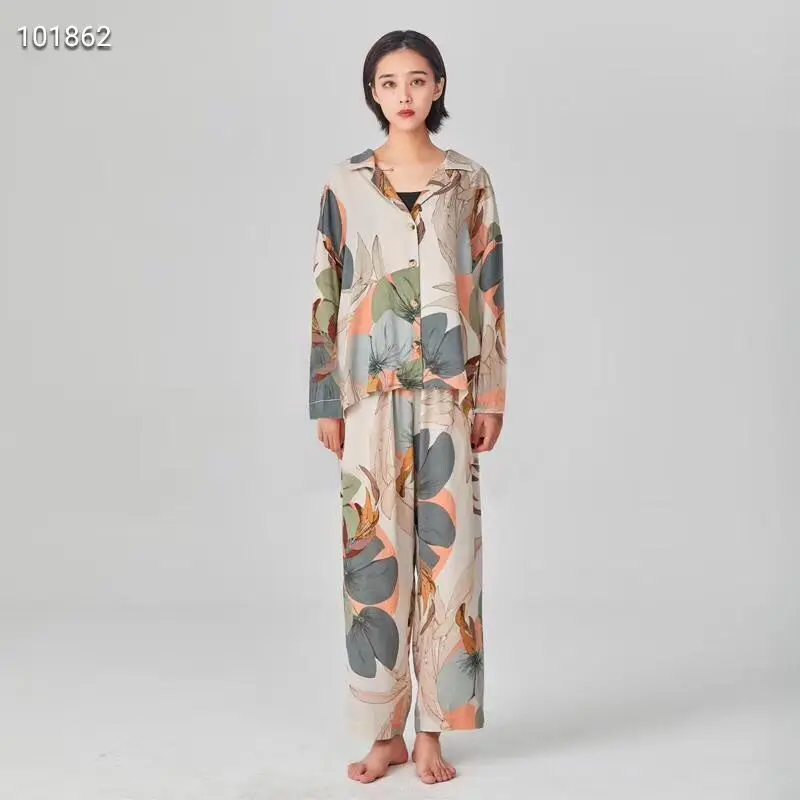 Пижамные комплекты весенне осенняя одежда для женщин длинный рукав штаны с