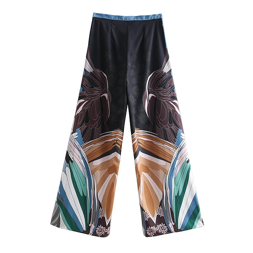 

Japanese Pants Harajuku Style for Women Ukiyoe Vintage Crane Print Trousers Fashion Casual Soft High Waist Wide Leg Splicing