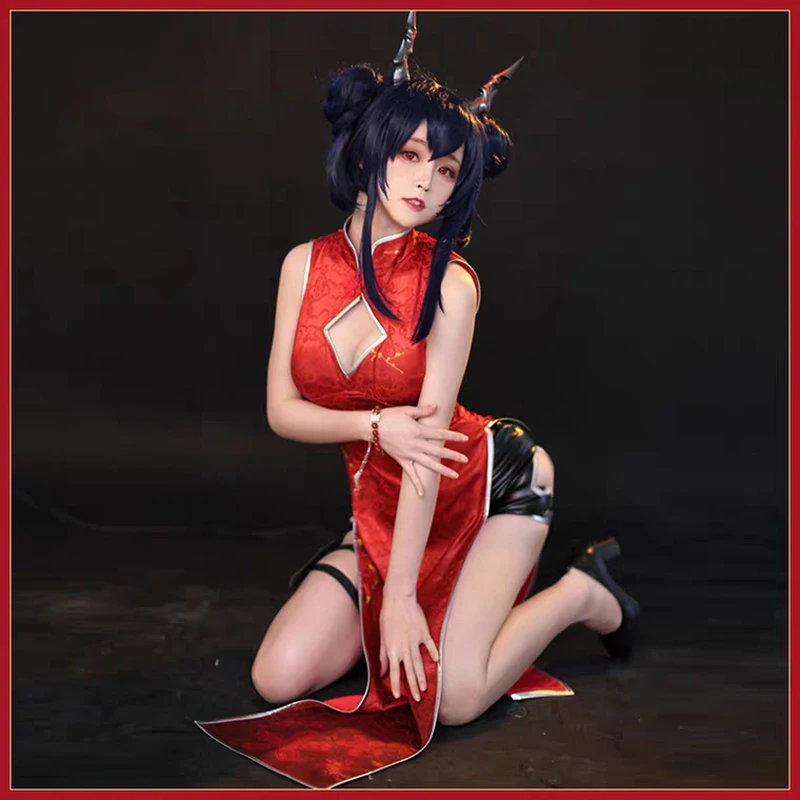 Игра! Женский новогодний костюм для косплея красный чонсам | Тематическая одежда