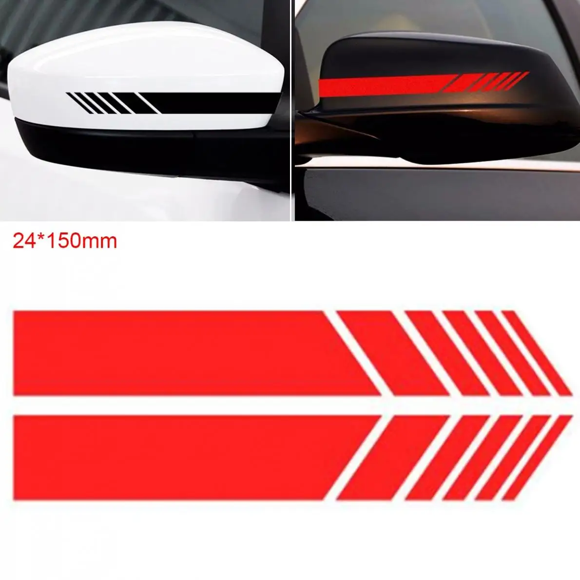 

2pcs/pair 15 x 2.4 CM PVC Car Stickers and Decals Universal Decorate Stripe Refit Car Rearview Mirror Sticker