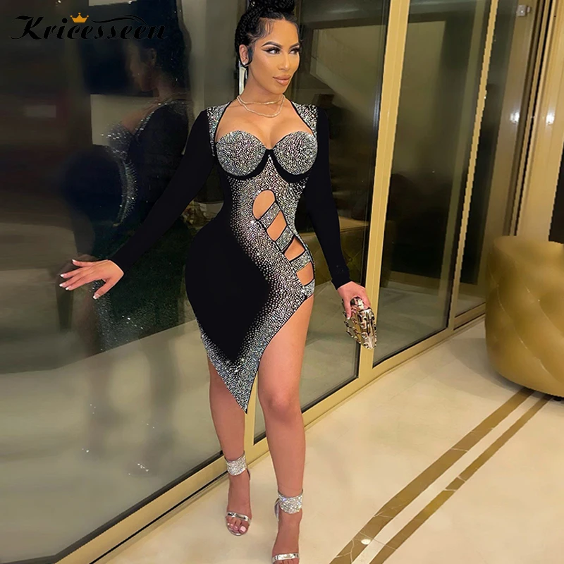 Kricesseen пикантные черные сапоги с украшением в виде кристаллов прорезями мини