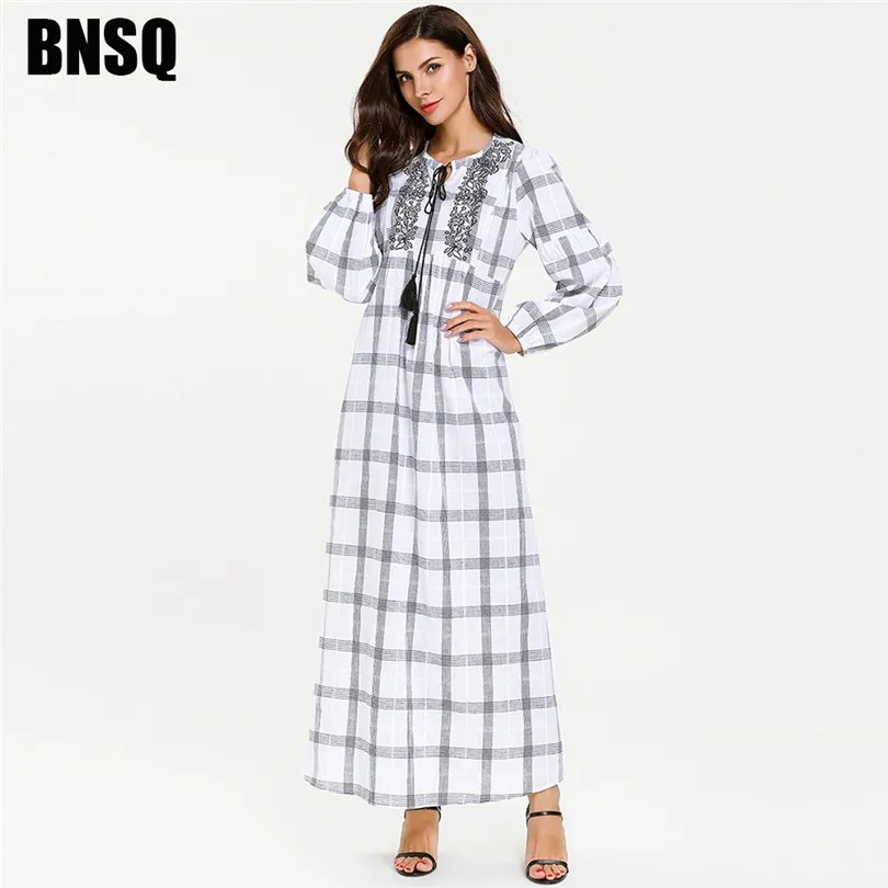 Особый дизайн женское платье в белую полоску Национальный халат Исламская