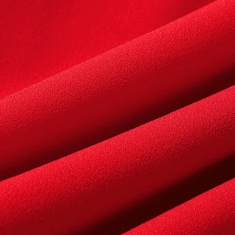 

Spring and Autumn 2021 Chiffon New V-neck Ruffle High Waist A-line Skirt Office Red Dress