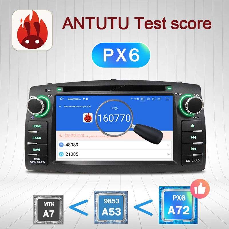 Автомагнитола PX6 мультимедийный dvd плеер на Android 10 с gps 4G для Toyota Corolla E120 BYD F3