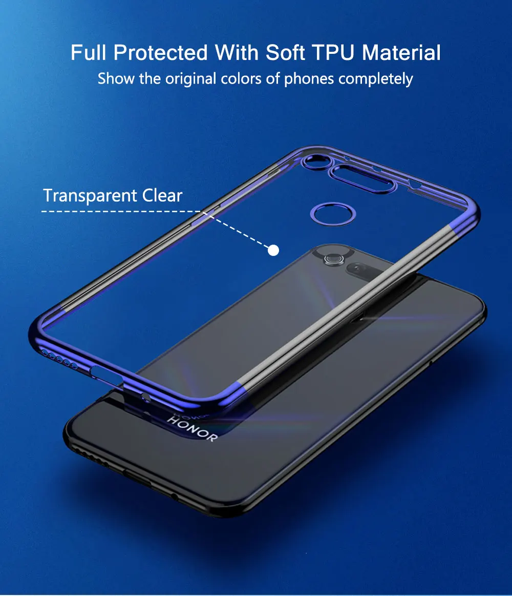 Простой чехол для huawei Honor View 20 чехол-бампер тонкий мягкий прозрачный из ТПУ силиконовый задний Прозрачный чехол для huawei Honor V20 чехол