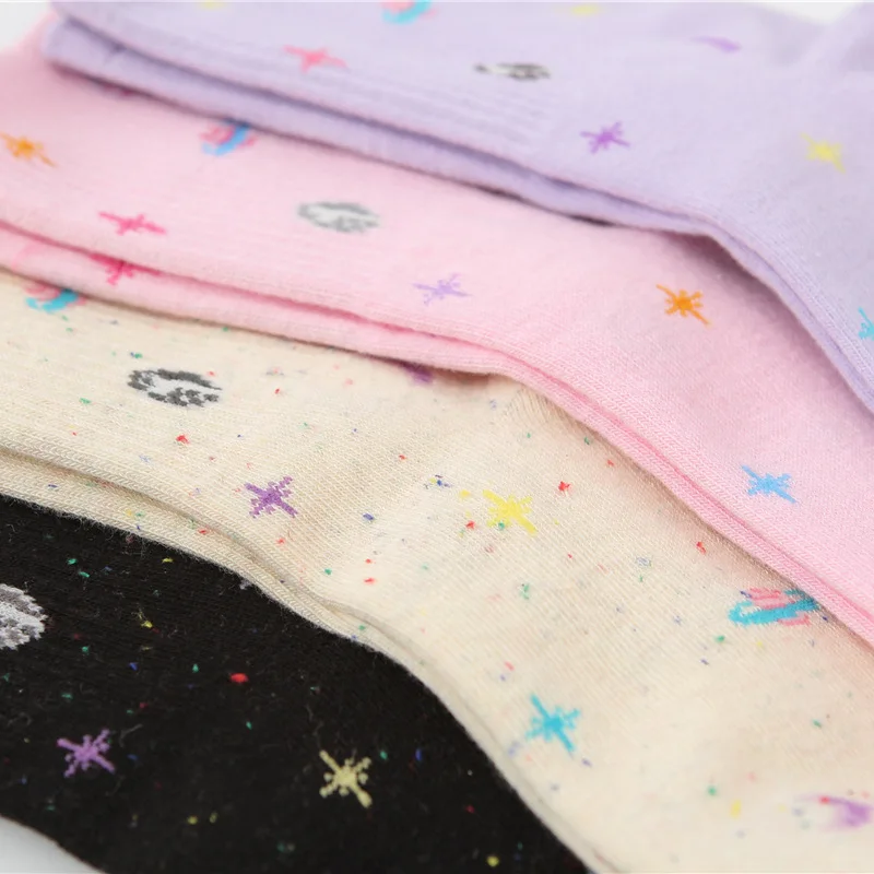 

Women Middle Tube Socks Cartoon Starry Planet Moon Women Socks Casual Skateboard Cotton Socks Girls Colorful Kawaii Sock