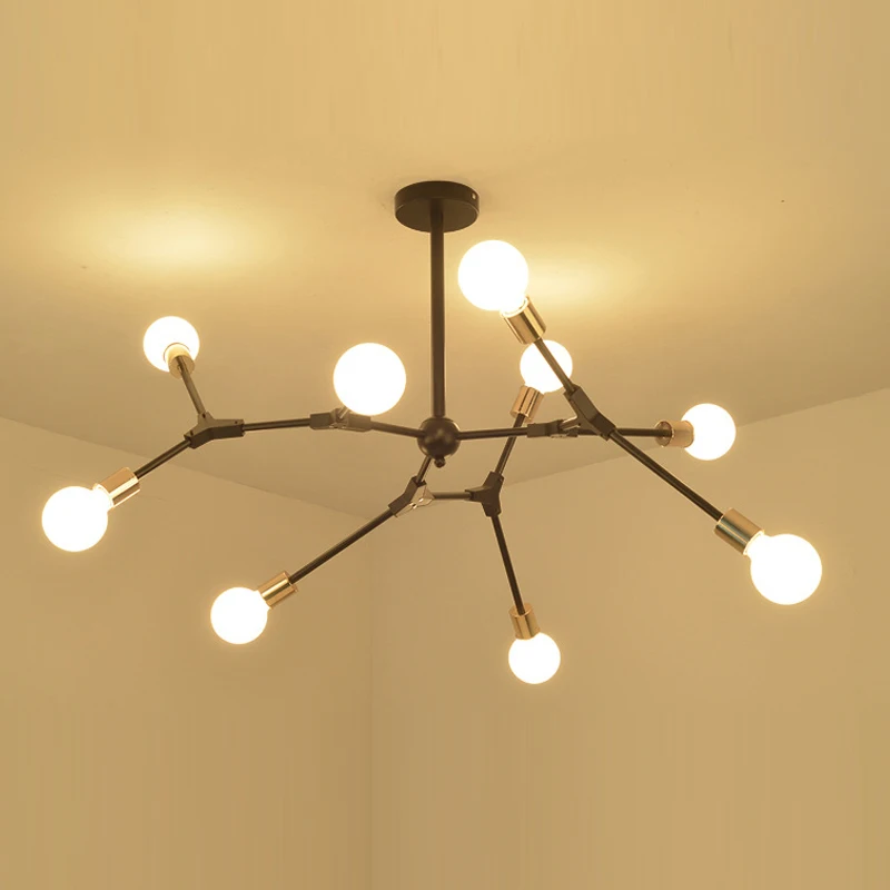 Современная вращающаяся E27 Светодиодная люстра матовая черная металлическая