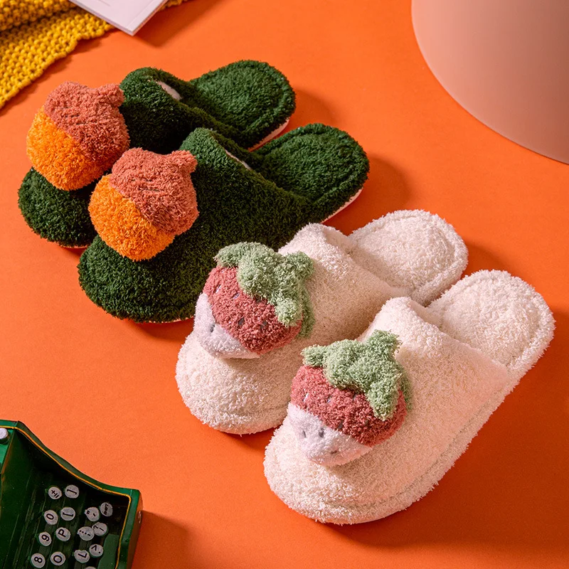 Christmas Tree Cotton Slippers Female Autumn and Winter Couples Home Indoor Student Cute Warm Cotton Furry Slides