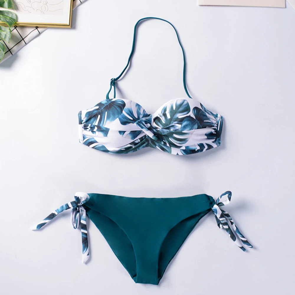 2020 Sexy Solid Color Bikini Women Swimwear Bandeau Biquini Swimsuit Female Bathing Suit Push Up Bikini Set Beachwear