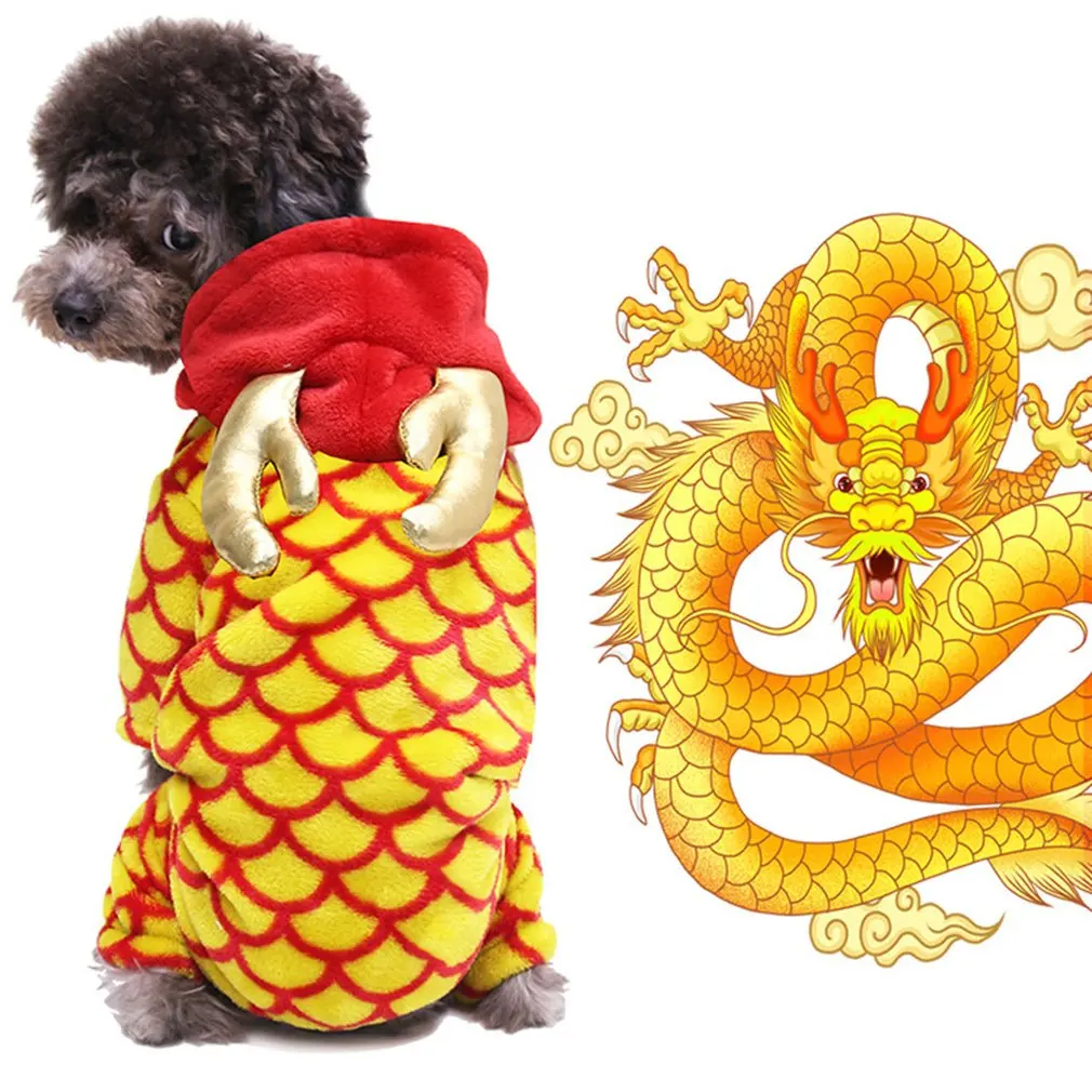 

Dog Clothes Festive New Year Dragon Transformation Clothes Flannel Cotton Coat Puppy Four-legged Clothes