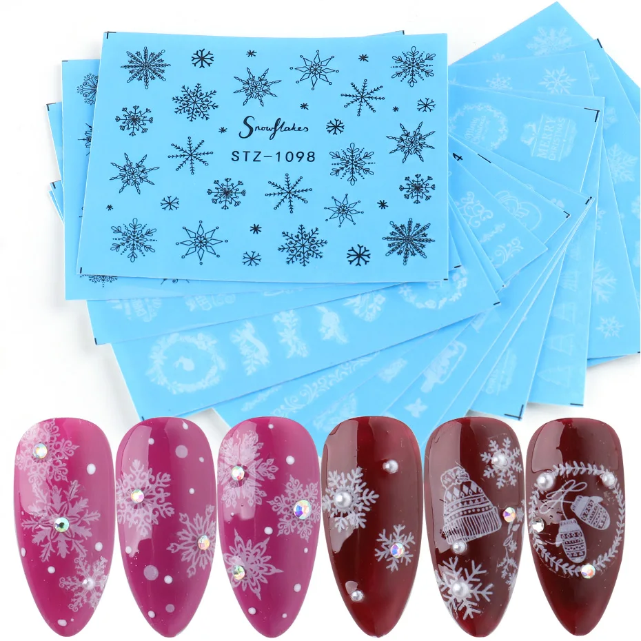 

Winter White Stickers For Nails Christmas Snowflakes Water Transfer Decals Sliders Manicure Nail Art Decorations TRSTZ1098-1113