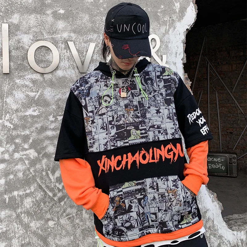 UNCLEDONJM Поддельные 2 шт. шнурок Харадзюку уличная хип хоп толстовка мужская