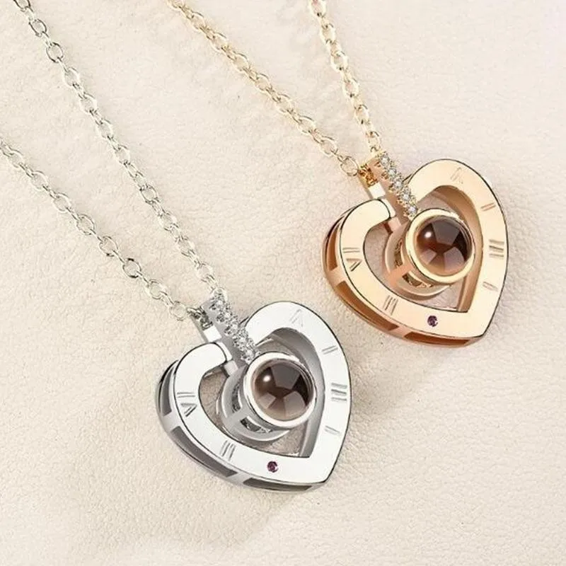 

Rose Gold 100 Languages I Love You Projection Pendant Necklace For Women Love Memory Wedding Necklaces Valentine's Day Jewelry