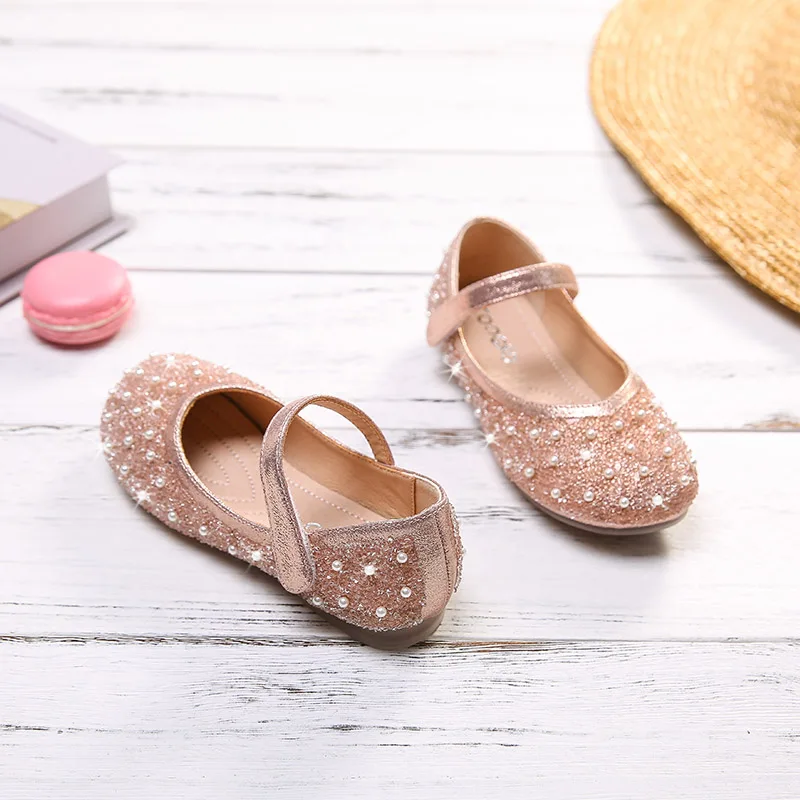 Весна 2020 Детская обувь со стразами Обувь принцессы на плоской подошве для