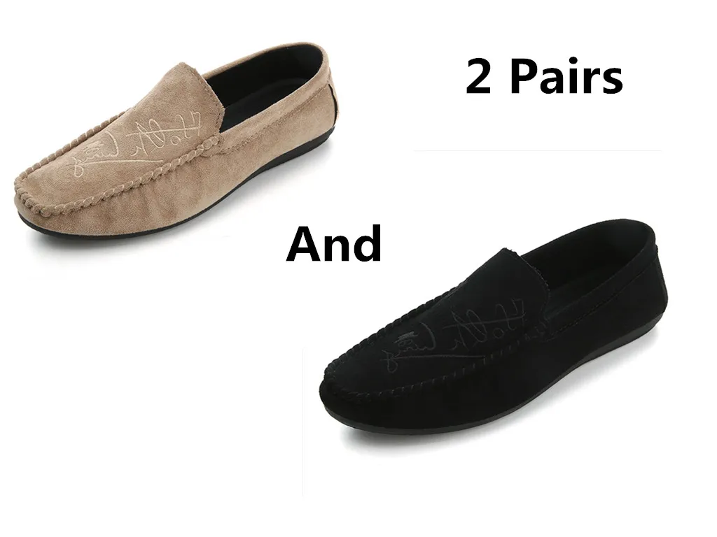 style 1 Большие размеры 39-44; мягкие удобные мужские лоферы для отдыха; парусиновая Классическая обувь на плоской подошве для вождения; лаконичные туфли без застежки в стиле ретро; 2 пары - Цвет: style 1
