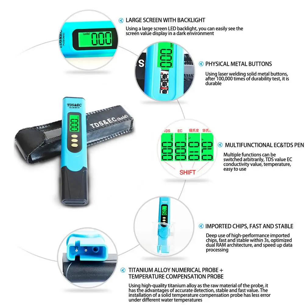 Digital PH Meter And TDS High Precision For Water Quality Tester LED backlight Testing Kit Suitable Swimming Pool | Инструменты