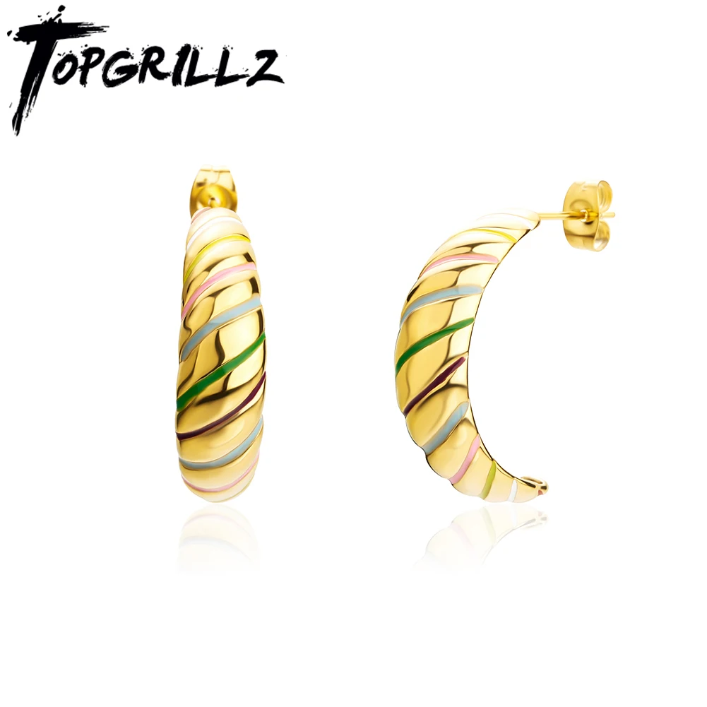 

TOPGRILLZ Stainless Steel Color Drip Oil Titanium Steel Earrings Geometric Earrings For Women Party Jewelry Gift Accessories
