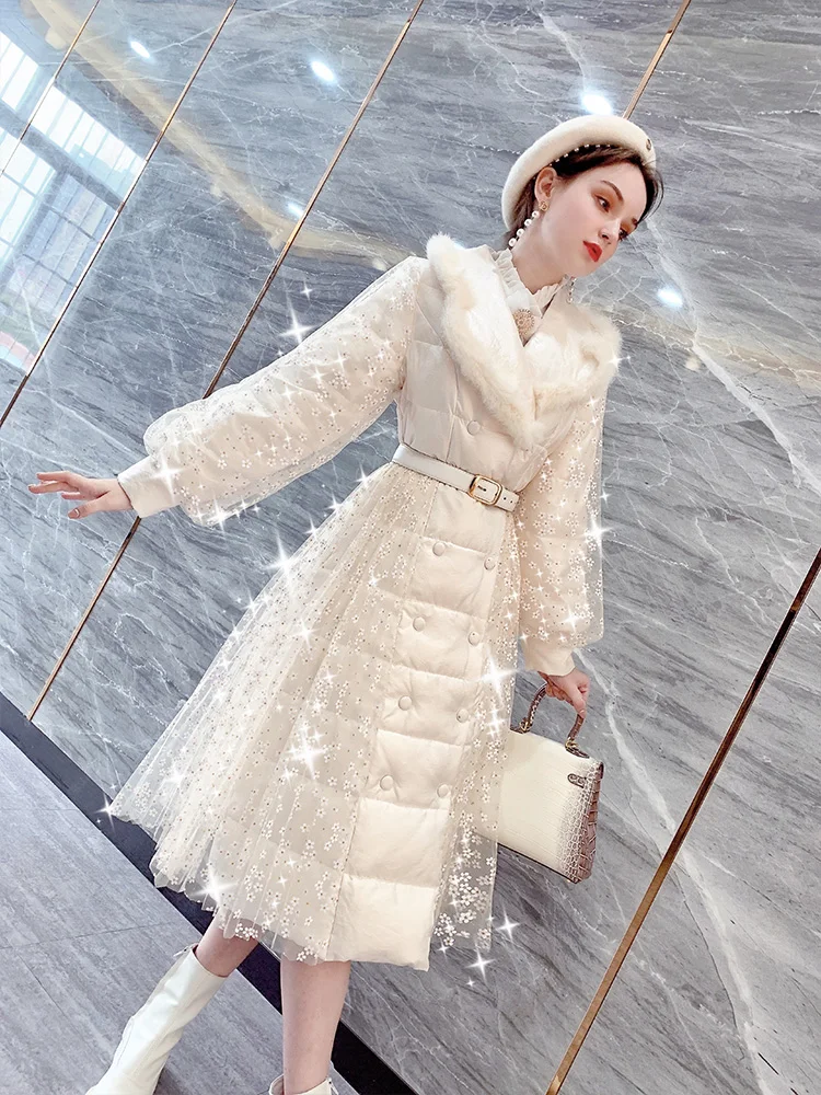 2022 Winter New Women's Fashion Simple Elegant Long Puffer Coat Women's Thickened Fleece-Lined High Waist Slimming Warm Jacket