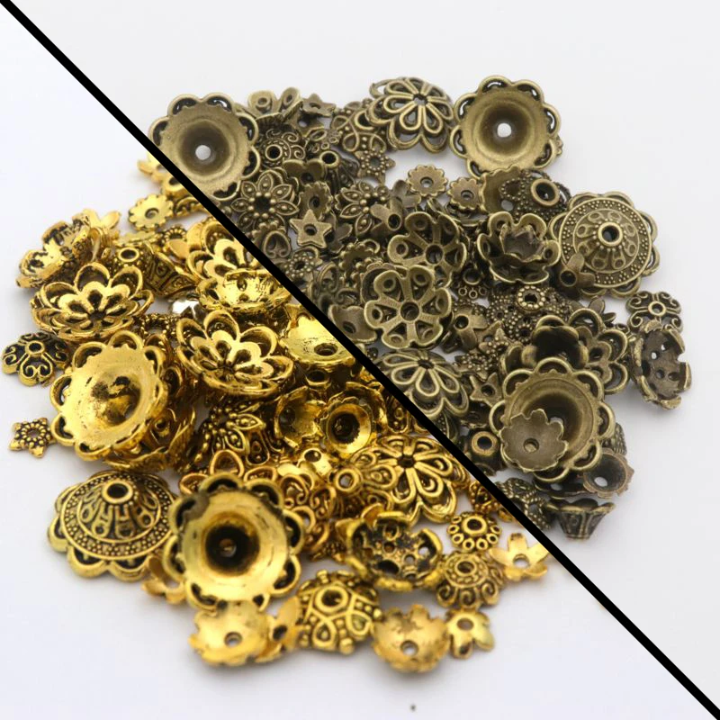 Antique Gold Bronze 150 шт микс тибетских серебряных золотых цветов, металлические распорки, свободные концевые бусины для изготовление, поиск ювелирных изделий оптом - Цвет: Antique Gold Bronze