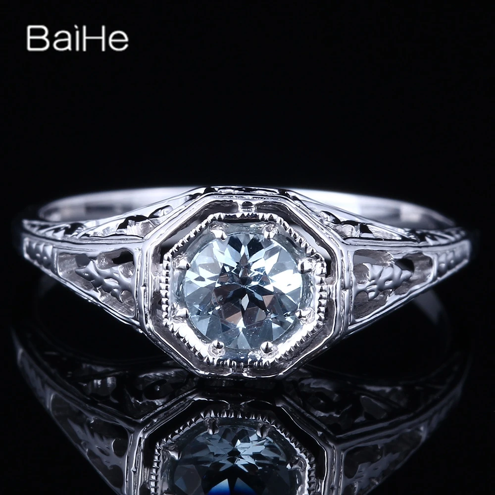 BAIHE Solid 14K White Gold Pear Aquamarine Ring Lady Men Women Classic Fine Jewelry Aquamarin-Ring Аквамариновое кольцо |