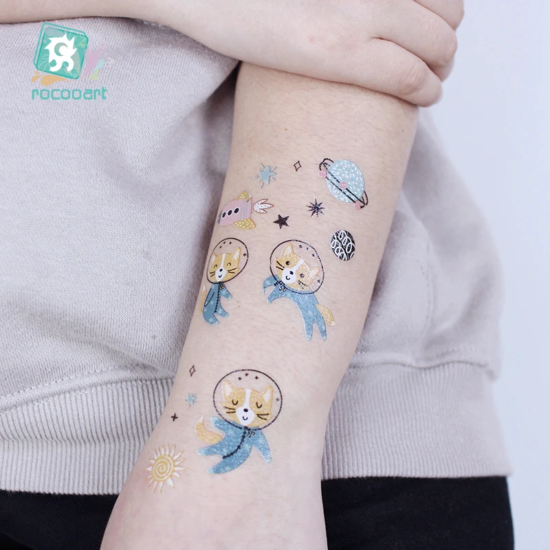 Rocooart мультяшный космический астронавт временная татуировка планеты