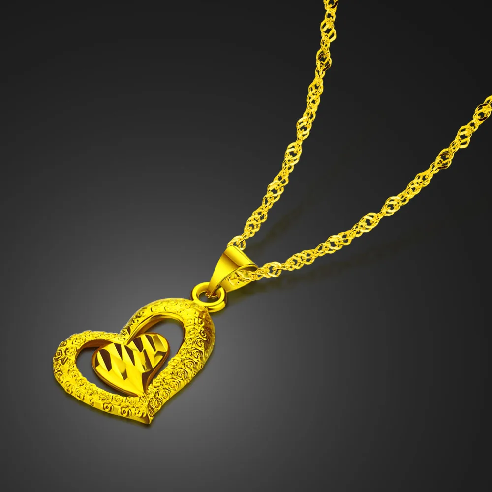 

Elegant Heart-Shaped Pendant Necklace Fashion 100% 925 Sterling Silver Choker Women & Girl Golden Color Jewelry Gift