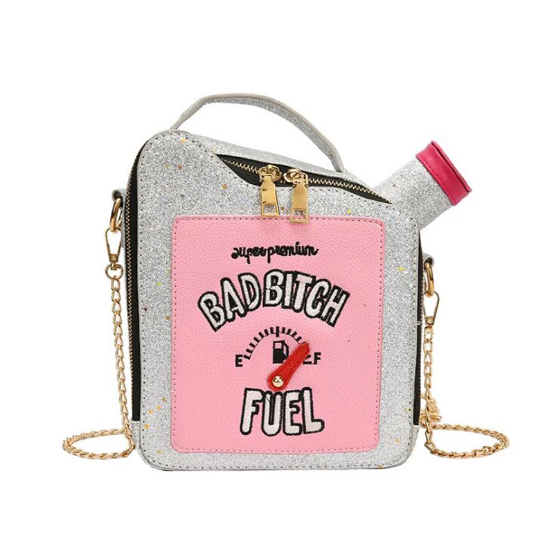 

Gasoline Bottle Shape Handbag For Women Chain Purse Shoulder Bag Embroidery Letters Messenger Bag Female Fashion Clutch Totes