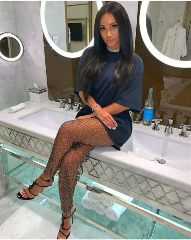 Womens Fishnet Diamond Shiny Elastic Beach Cover up See Through Long Trousers Sexy Cover-Ups | Женская одежда