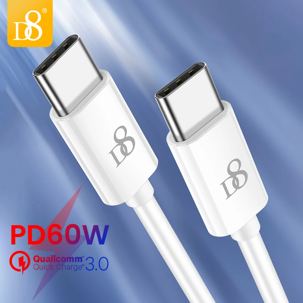 Кабель D8 60 Вт с USB C на Type PD QC 4 0 3 кабель для быстрой зарядки и передачи данных Macbook