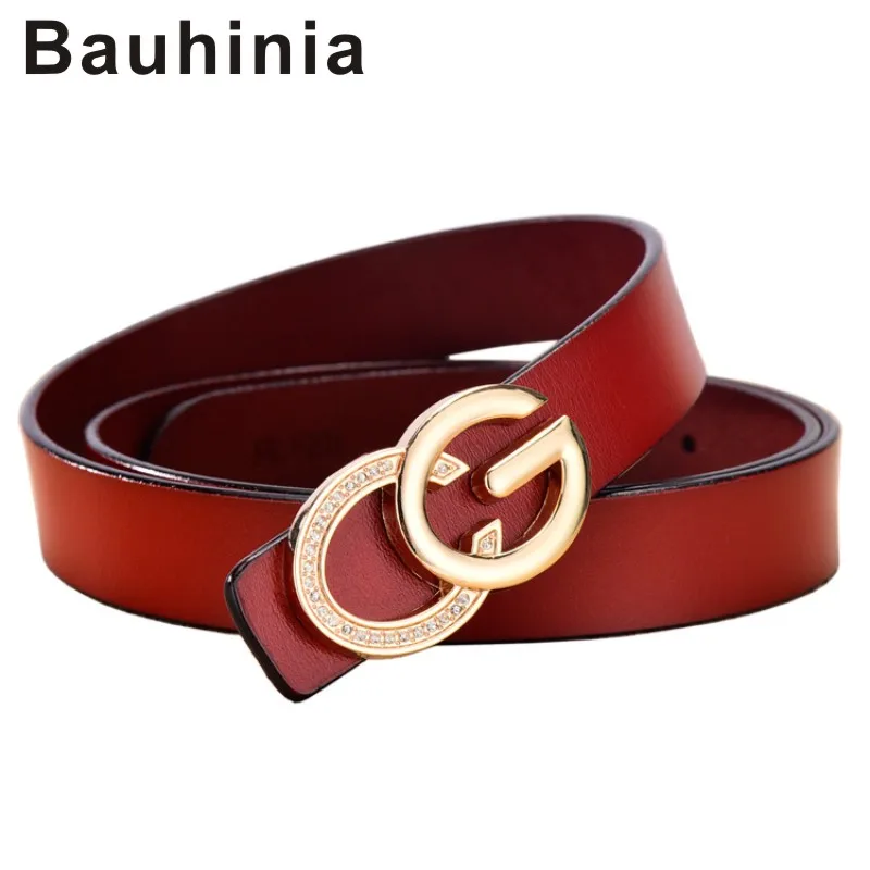 

Bauhinia brand four seasons wild Korean fashion sweet rhinestone 100-115CM leather ladies smooth buckle belt leather