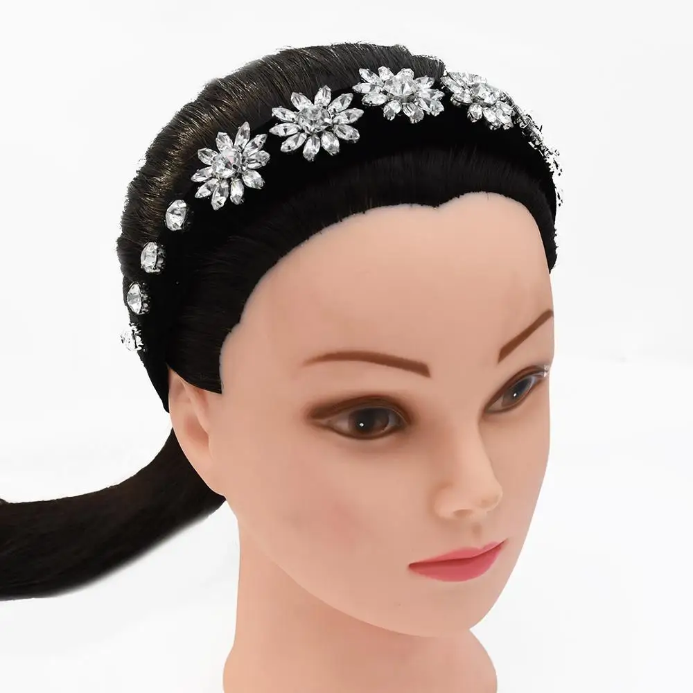 Новые модные широкие черные стразы корона с цветком ободок для волос в стиле