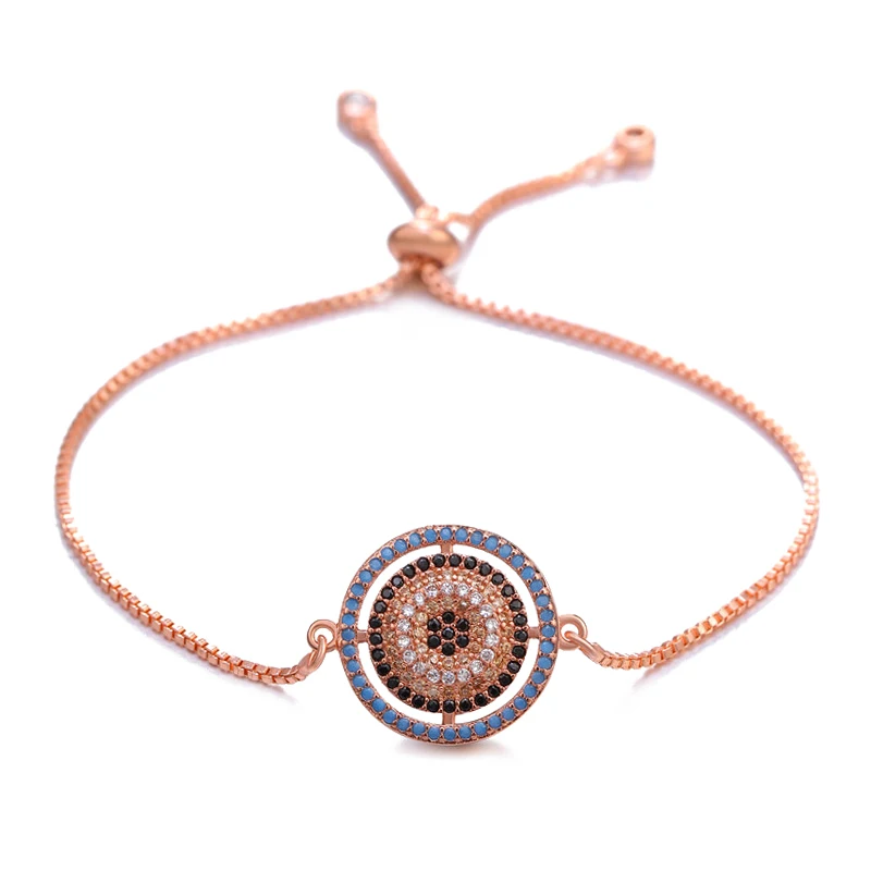 Rose Gold Juya турецкий глаз ювелирные изделия микро проложить Синий Циркон сглаза шарм браслеты для женщин мужчин регулируемые цепочки греческий глаз браслеты - Окраска металла: Rose Gold