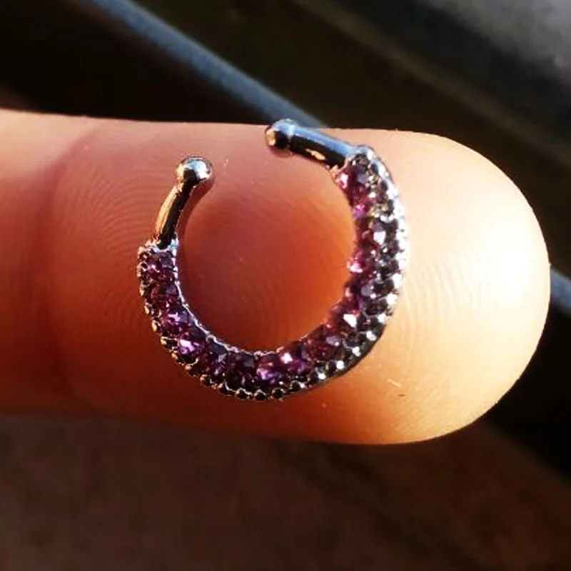 Новинка 4 цвета кольца и штифты для носа кристалл поддельные перегородки пирсинг