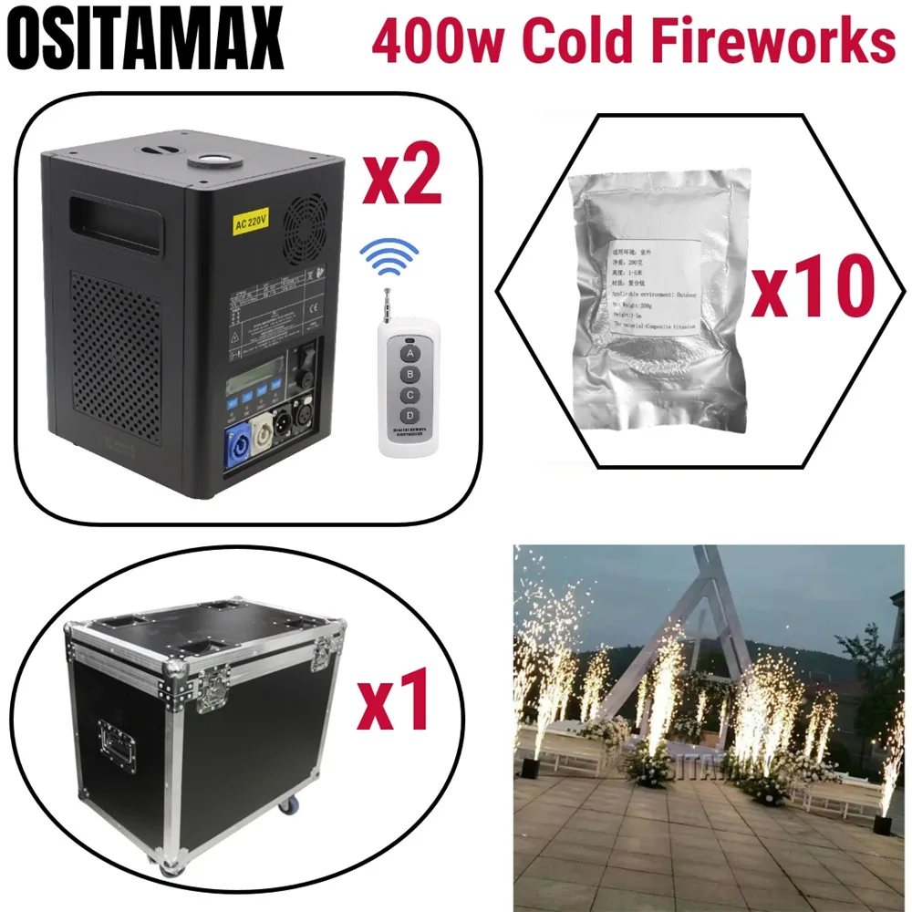 2 шт. с полета чехол и 10 ти электроэрозионного станка порошок 400W Свадебные холодной Spark фонтанный фейерверк Машина Dmx и дистанционное Управление