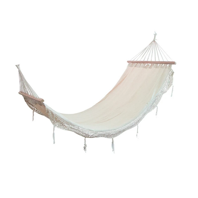 

White Hammock Outdoor Lace Swing Chair Cotton Canvas Tassel Hammock Indoor Leisure Tassel Hammock